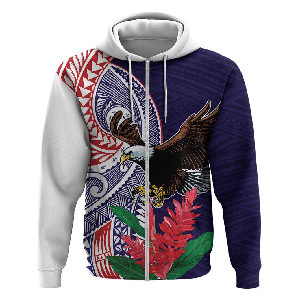 American Samoa Bald Eagle Personalized Hoodie Polynesian Teuila Flowers - Polynesian Pride