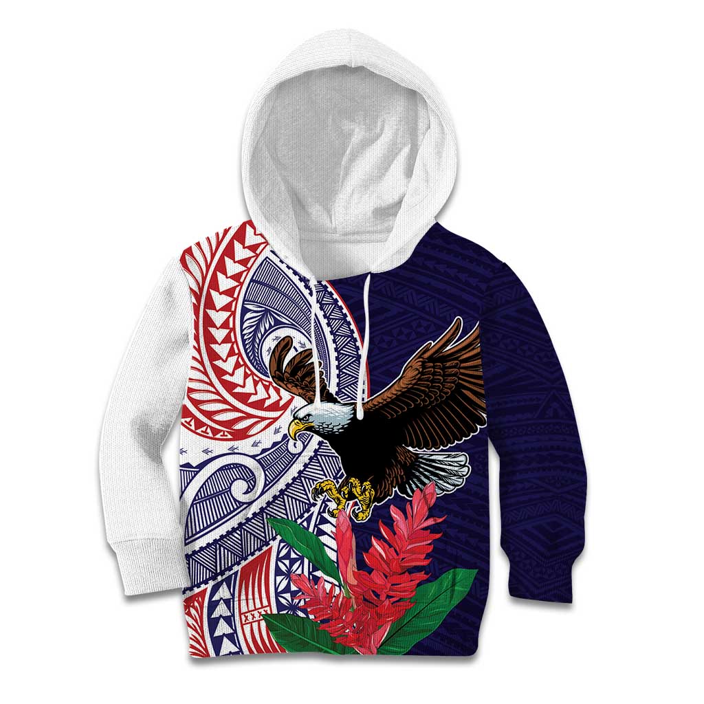 American Samoa Bald Eagle Personalized Kid Hoodie Polynesian Teuila Flowers - Polynesian Pride