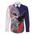 American Samoa Bald Eagle Personalized Long Sleeve Button Shirt Polynesian Teuila Flowers - Polynesian Pride