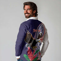 American Samoa Bald Eagle Personalized Long Sleeve Polo Shirt Polynesian Teuila Flowers - Polynesian Pride