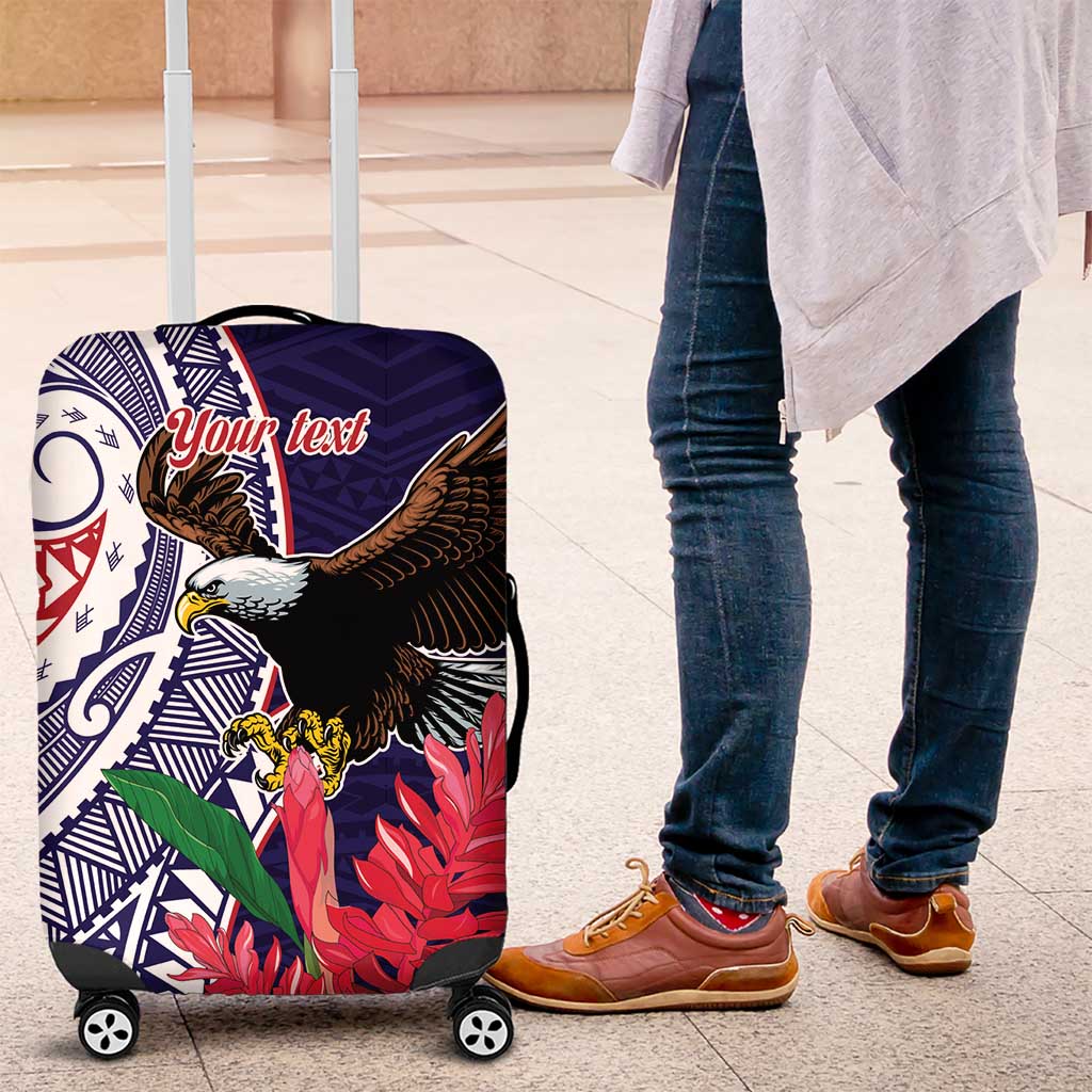 American Samoa Bald Eagle Personalized Luggage Cover Polynesian Teuila Flowers - Polynesian Pride