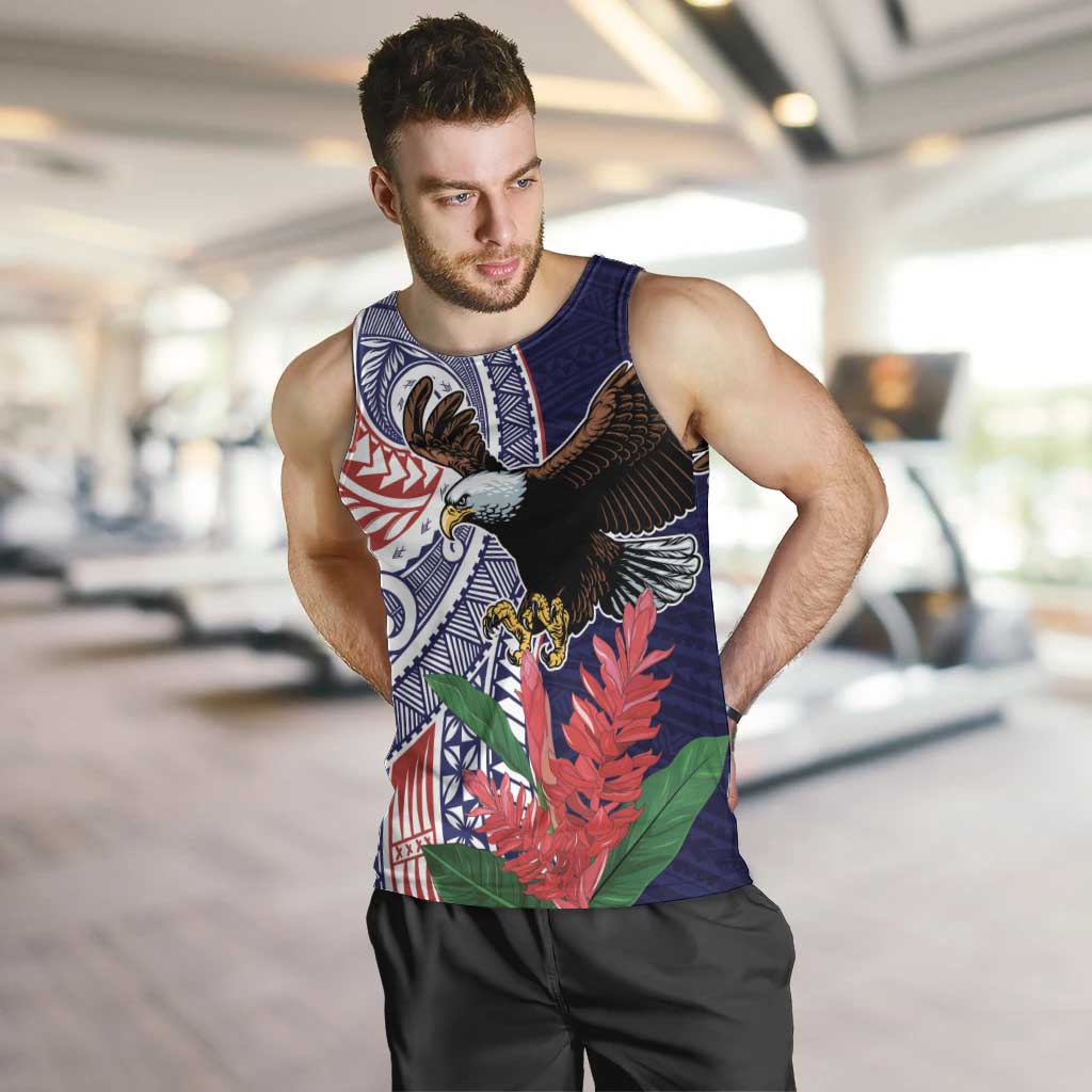 American Samoa Bald Eagle Personalized Men Tank Top Polynesian Teuila Flowers - Polynesian Pride