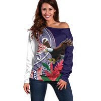 American Samoa Bald Eagle Personalized Off Shoulder Sweater Polynesian Teuila Flowers - Polynesian Pride