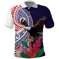 American Samoa Bald Eagle Personalized Polo Shirt Polynesian Teuila Flowers - Polynesian Pride