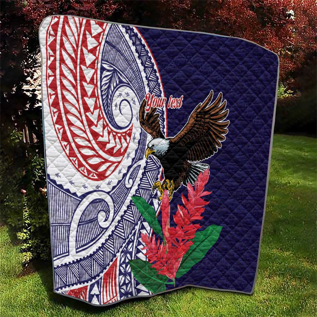 American Samoa Bald Eagle Personalized Quilt Polynesian Teuila Flowers - Polynesian Pride