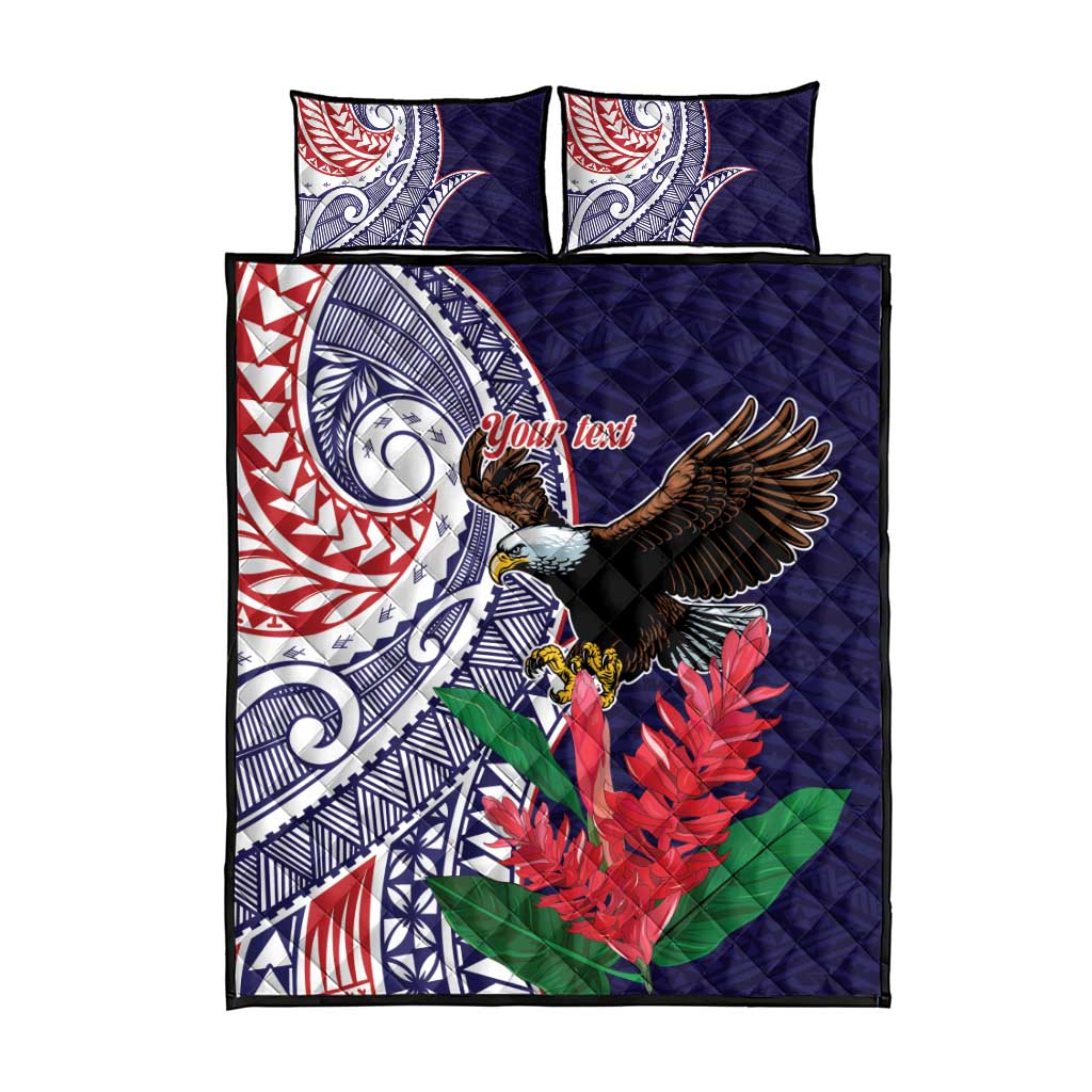 American Samoa Bald Eagle Personalized Quilt Bed Set Polynesian Teuila Flowers - Polynesian Pride