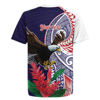 American Samoa Bald Eagle Personalized Rugby Jersey Polynesian Teuila Flowers - Polynesian Pride