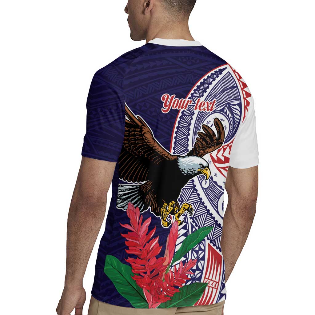 American Samoa Bald Eagle Personalized Rugby Jersey Polynesian Teuila Flowers - Polynesian Pride