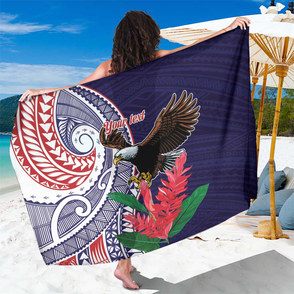 American Samoa Bald Eagle Personalized Sarong Polynesian Teuila Flowers - Polynesian Pride