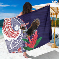 American Samoa Bald Eagle Personalized Sarong Polynesian Teuila Flowers - Polynesian Pride