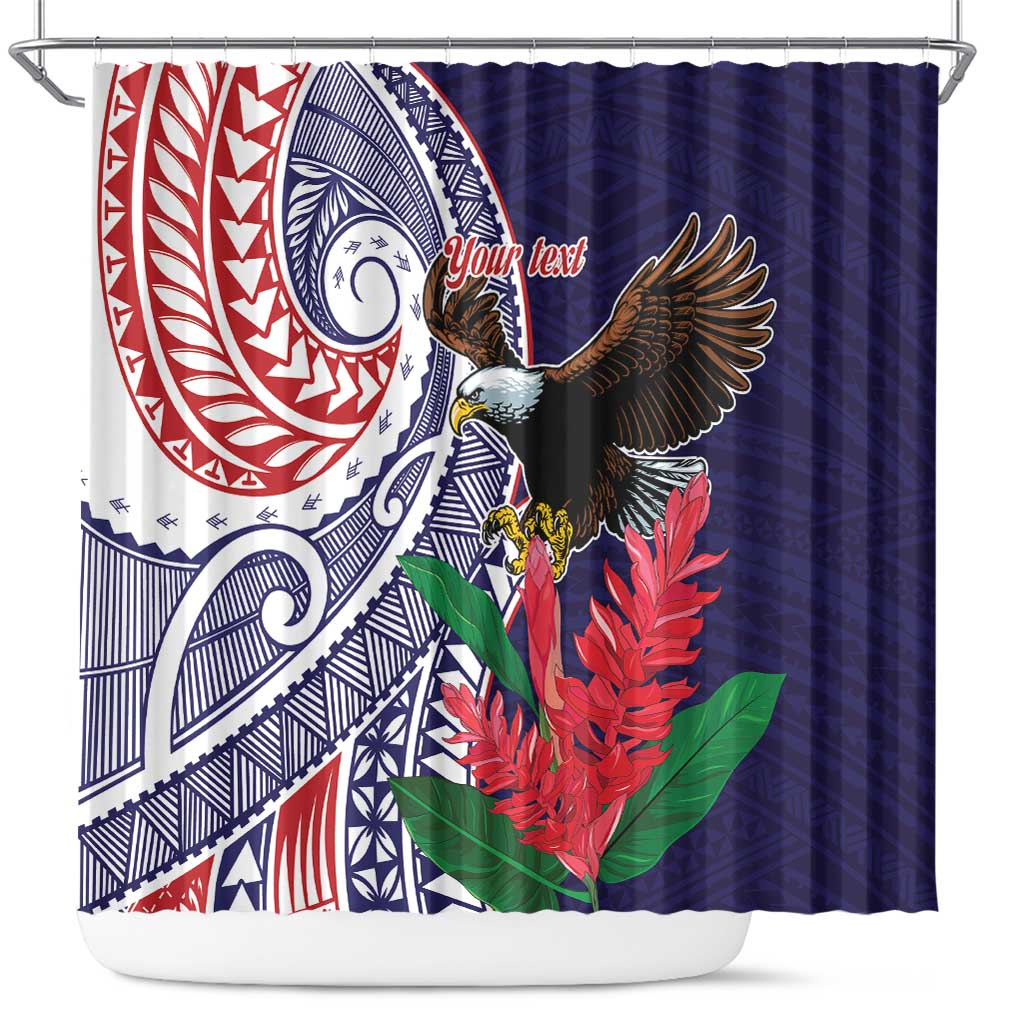 American Samoa Bald Eagle Personalized Shower Curtain Polynesian Teuila Flowers - Polynesian Pride