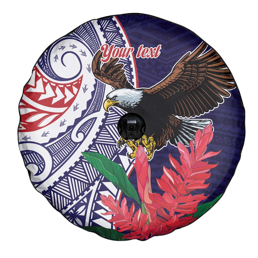American Samoa Bald Eagle Personalized Spare Tire Cover Polynesian Teuila Flowers - Polynesian Pride