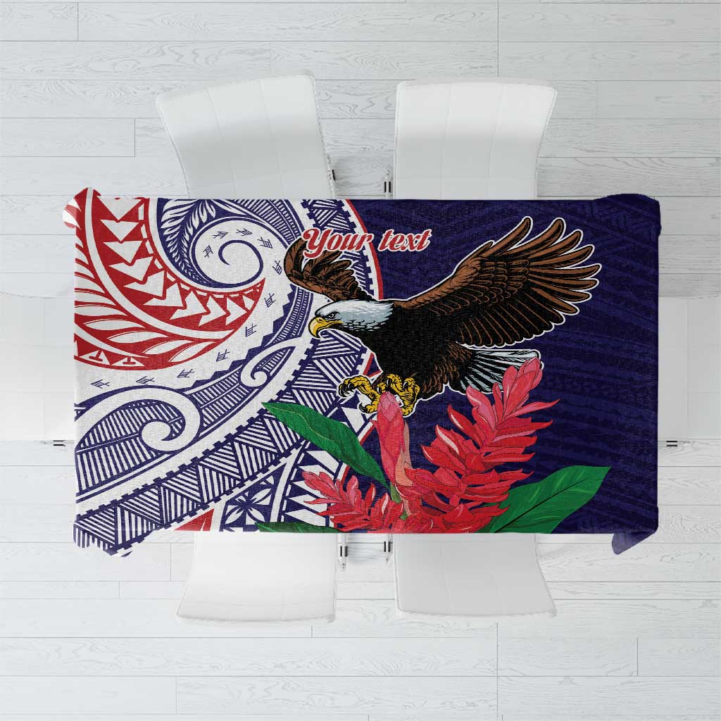 American Samoa Bald Eagle Personalized Tablecloth Polynesian Teuila Flowers - Polynesian Pride