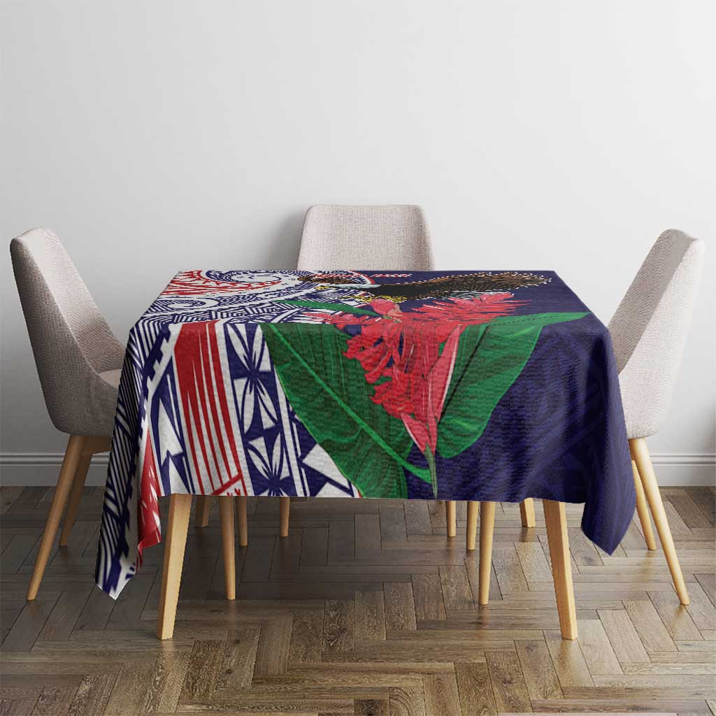 American Samoa Bald Eagle Personalized Tablecloth Polynesian Teuila Flowers - Polynesian Pride