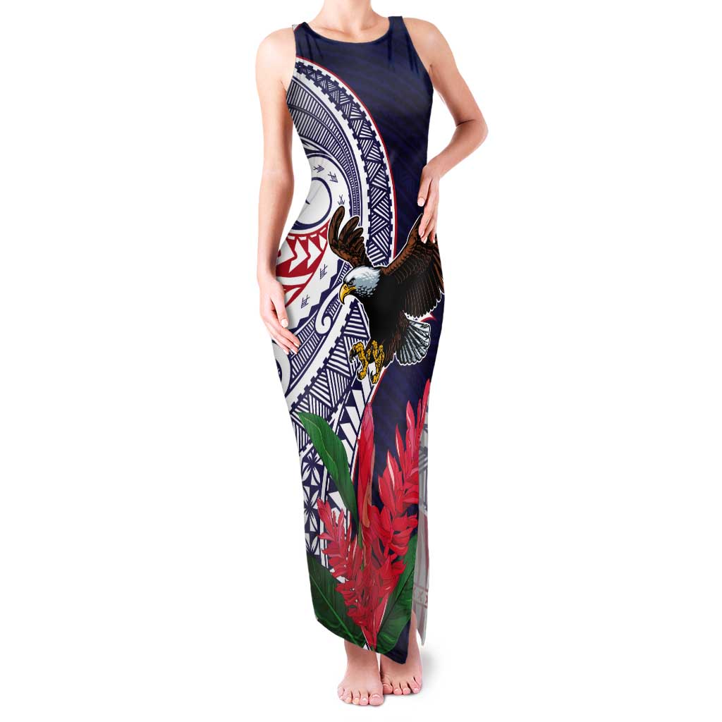 American Samoa Bald Eagle Personalized Tank Maxi Dress Polynesian Teuila Flowers - Polynesian Pride