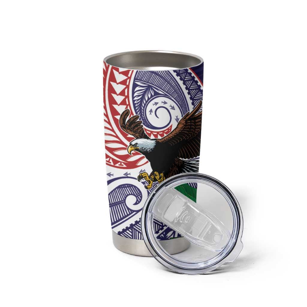 American Samoa Bald Eagle Personalized Tumbler Cup Polynesian Teuila Flowers - Polynesian Pride