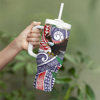 American Samoa Bald Eagle Personalized Tumbler With Handle Polynesian Teuila Flowers - Polynesian Pride
