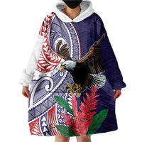American Samoa Bald Eagle Personalized Wearable Blanket Hoodie Polynesian Teuila Flowers - Polynesian Pride