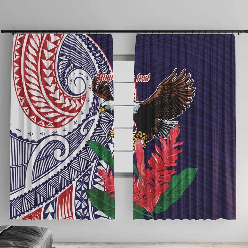 American Samoa Bald Eagle Personalized Window Curtain Polynesian Teuila Flowers - Polynesian Pride