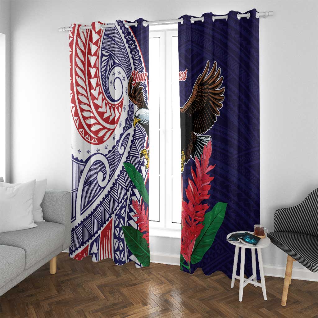 American Samoa Bald Eagle Personalized Window Curtain Polynesian Teuila Flowers - Polynesian Pride
