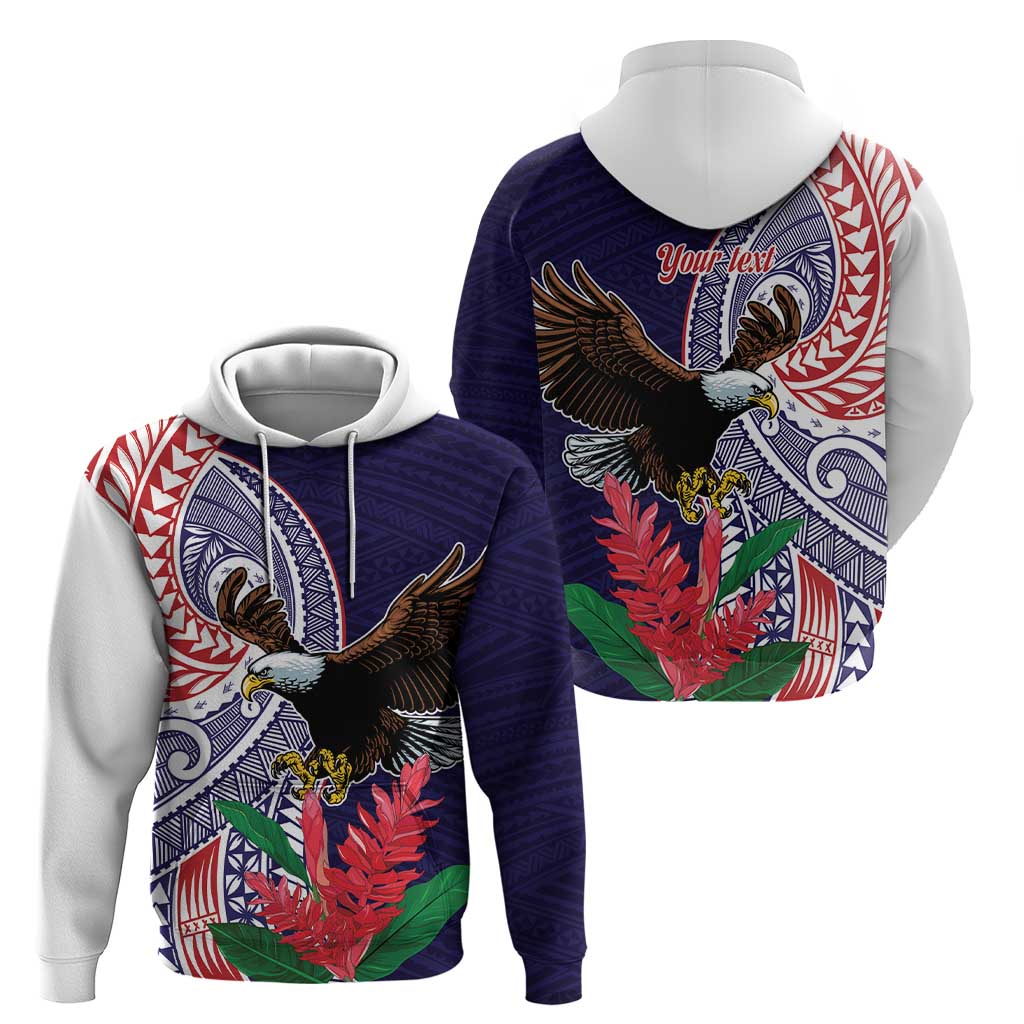 American Samoa Bald Eagle Personalized Zip Hoodie Polynesian Teuila Flowers - Polynesian Pride
