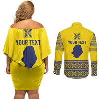 Niue Crab Personalised Couples Matching Off Shoulder Short Dress and Long Sleeve Button Shirt Niuean Hiapo Pattern - Polynesian Pride