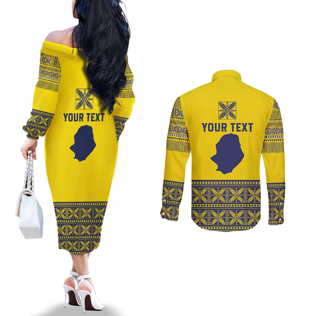 Niue Crab Personalised Couples Matching Off The Shoulder Long Sleeve Dress and Long Sleeve Button Shirt Niuean Hiapo Pattern - Polynesian Pride