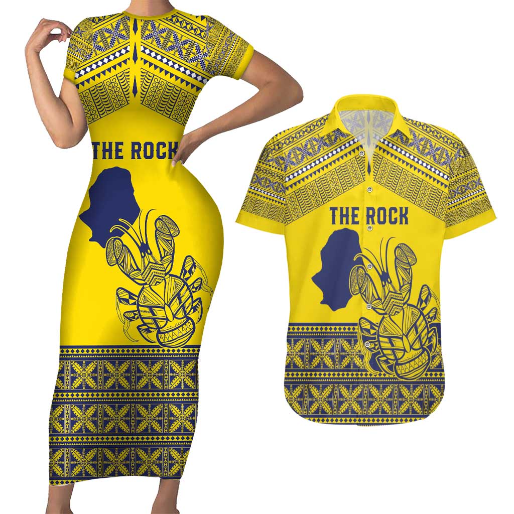 Niue Crab Personalised Couples Matching Short Sleeve Bodycon Dress and Hawaiian Shirt Niuean Hiapo Pattern - Polynesian Pride