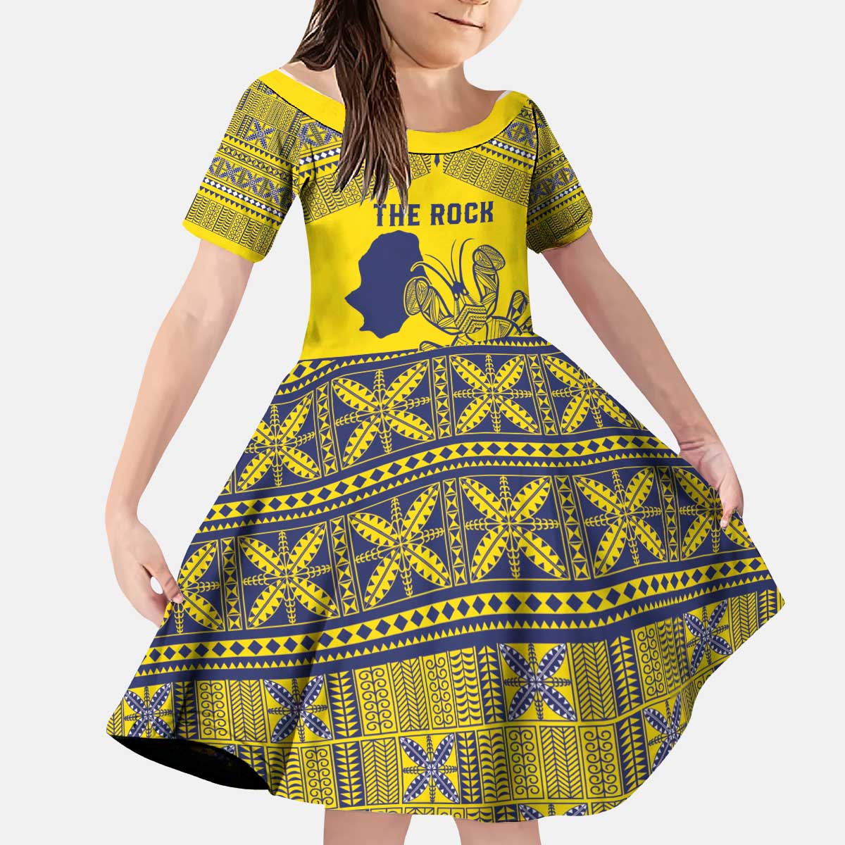 Niue Crab Personalised Kid Short Sleeve Dress Niuean Hiapo Pattern - Polynesian Pride