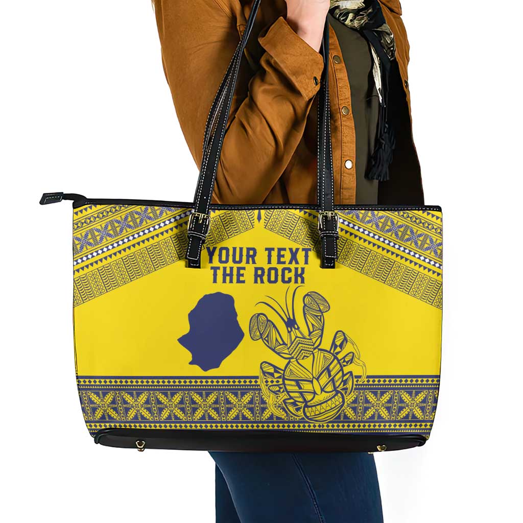 Niue Crab Personalised Leather Tote Bag Niuean Hiapo Pattern - Polynesian Pride