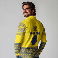 Niue Crab Personalised Long Sleeve Polo Shirt Niuean Hiapo Pattern - Polynesian Pride
