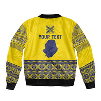 Niue Crab Personalised Sleeve Zip Bomber Jacket Niuean Hiapo Pattern - Polynesian Pride