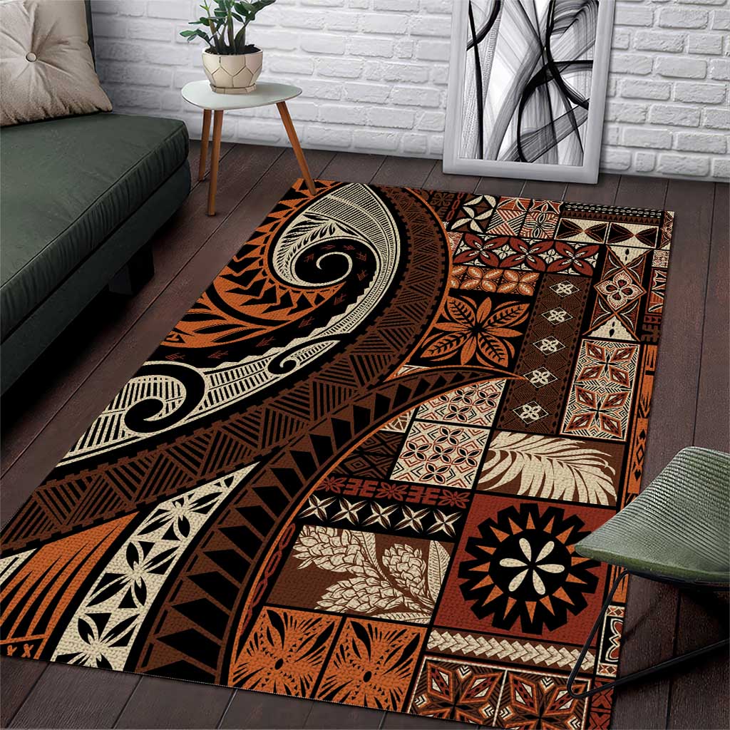Vintage Samoa Siapo Mamanu Area Rug Brown Samoan Tapa Motif - Polynesian Pride