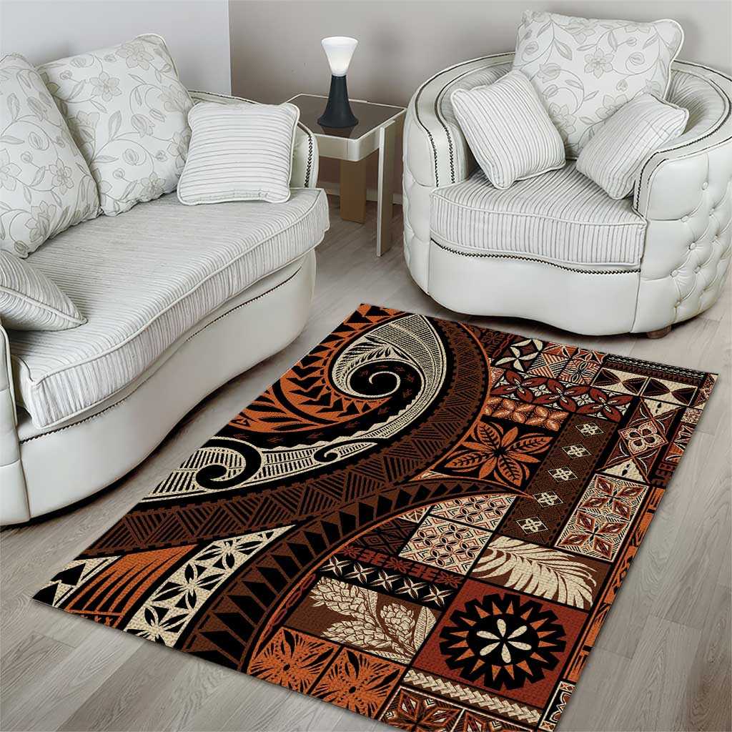Vintage Samoa Siapo Mamanu Area Rug Brown Samoan Tapa Motif - Polynesian Pride