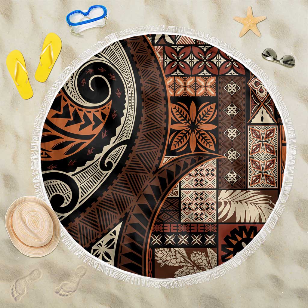 Vintage Samoa Siapo Mamanu Beach Blanket Brown Samoan Tapa Motif - Polynesian Pride