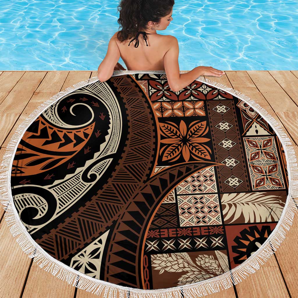 Vintage Samoa Siapo Mamanu Beach Blanket Brown Samoan Tapa Motif - Polynesian Pride