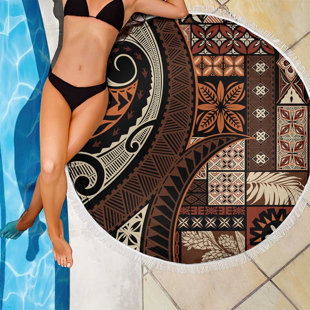 Vintage Samoa Siapo Mamanu Beach Blanket Brown Samoan Tapa Motif - Polynesian Pride