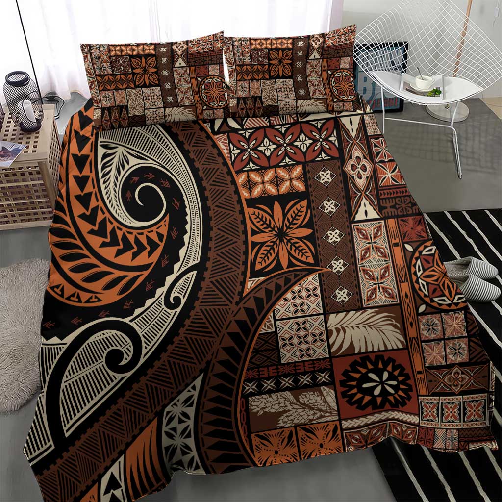 Vintage Samoa Siapo Mamanu Bedding Set Brown Samoan Tapa Motif - Polynesian Pride