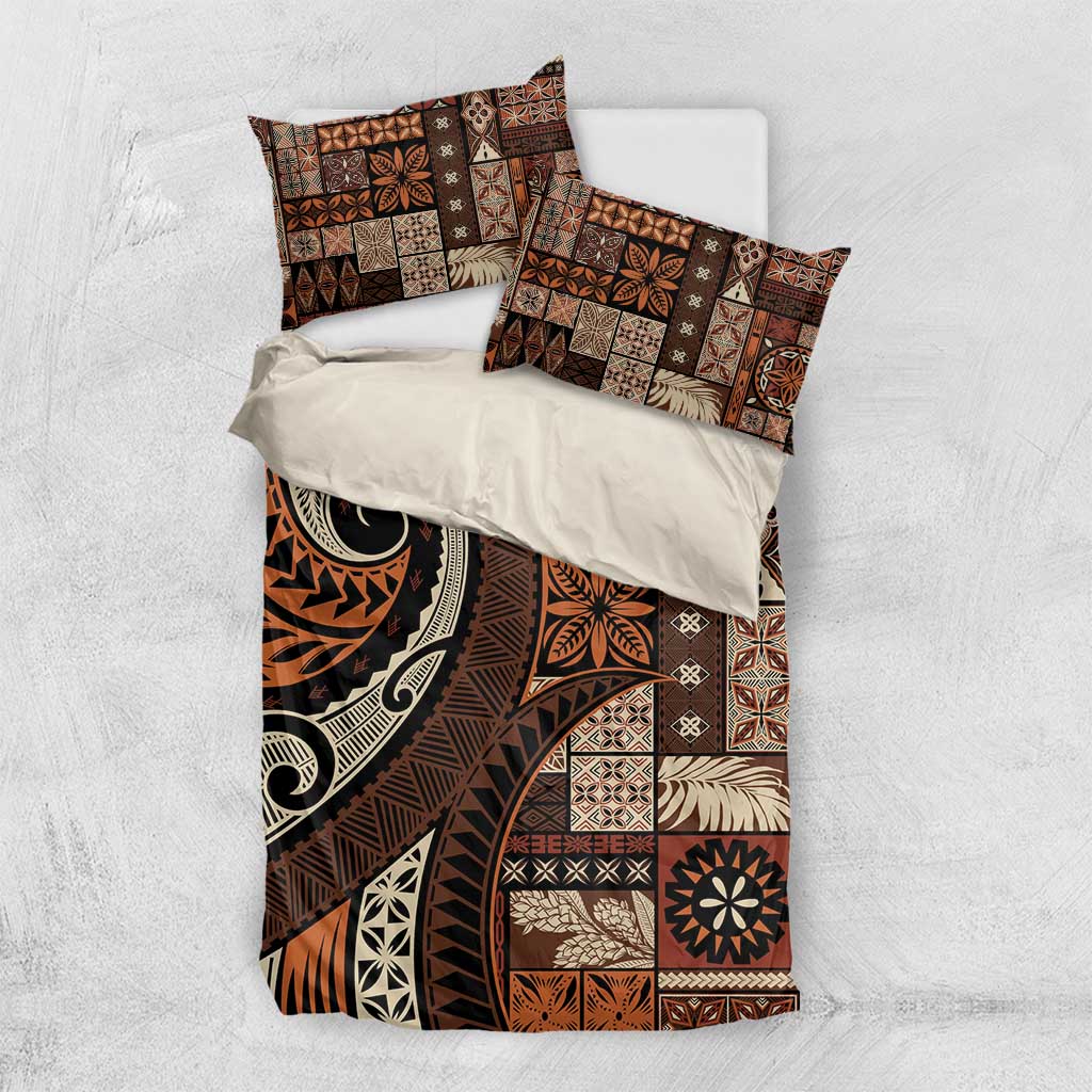 Vintage Samoa Siapo Mamanu Bedding Set Brown Samoan Tapa Motif - Polynesian Pride
