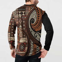 Vintage Samoa Siapo Mamanu Button Sweatshirt Brown Samoan Tapa Motif - Polynesian Pride