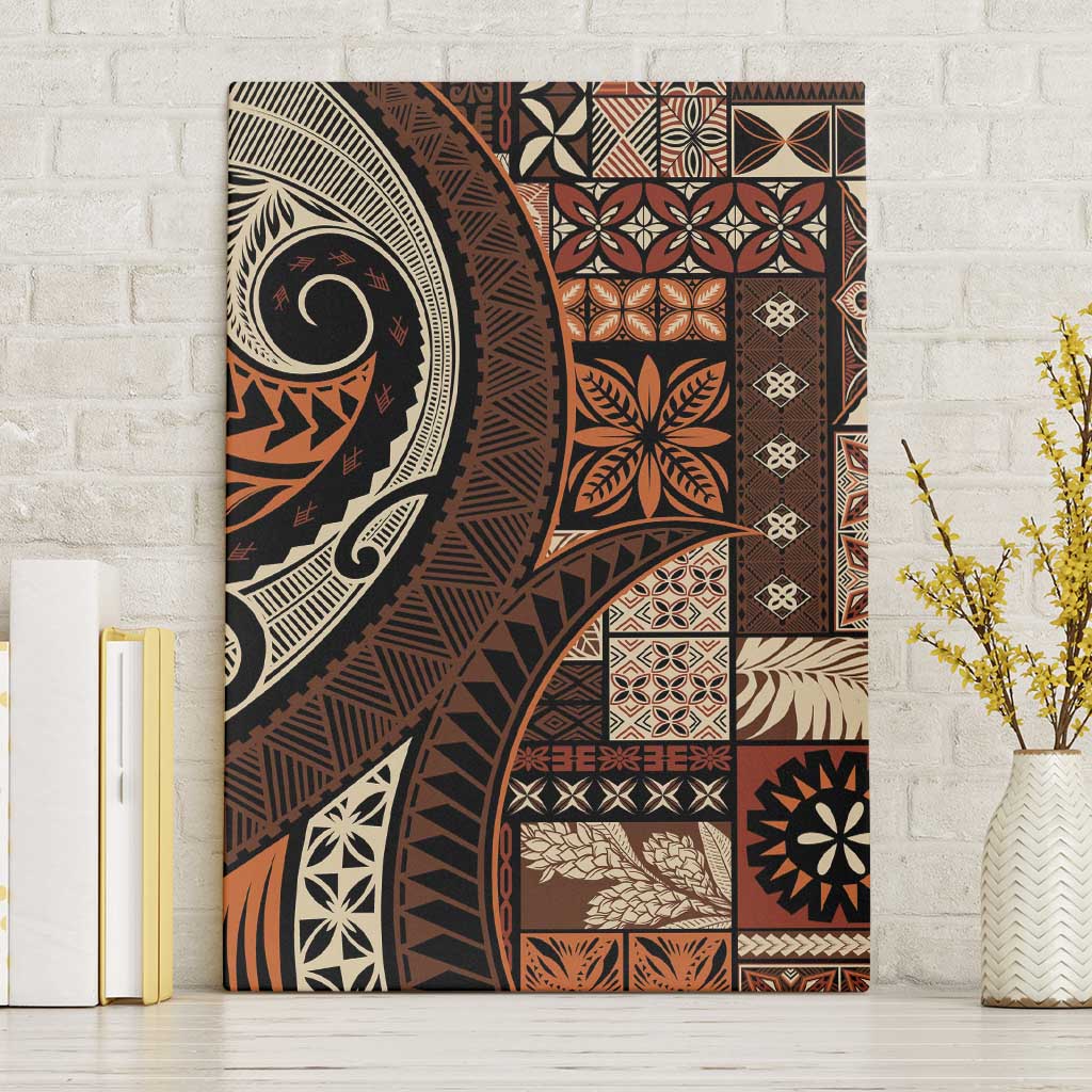 Vintage Samoa Siapo Mamanu Canvas Wall Art Brown Samoan Tapa Motif - Polynesian Pride