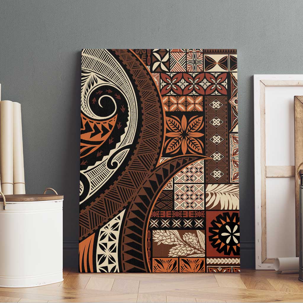 Vintage Samoa Siapo Mamanu Canvas Wall Art Brown Samoan Tapa Motif - Polynesian Pride