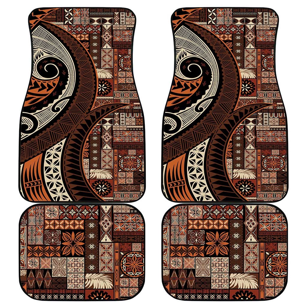 Vintage Samoa Siapo Mamanu Car Mats Brown Samoan Tapa Motif - Polynesian Pride