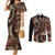 Vintage Samoa Siapo Mamanu Couples Matching Mermaid Dress and Long Sleeve Button Shirt Brown Samoan Tapa Motif - Polynesian Pride