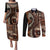 Vintage Samoa Siapo Mamanu Couples Matching Puletasi and Long Sleeve Button Shirt Brown Samoan Tapa Motif - Polynesian Pride