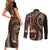 Vintage Samoa Siapo Mamanu Couples Matching Short Sleeve Bodycon Dress and Long Sleeve Button Shirt Brown Samoan Tapa Motif - Polynesian Pride