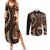 Vintage Samoa Siapo Mamanu Couples Matching Summer Maxi Dress and Long Sleeve Button Shirt Brown Samoan Tapa Motif - Polynesian Pride