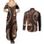 Vintage Samoa Siapo Mamanu Couples Matching Summer Maxi Dress and Long Sleeve Button Shirt Brown Samoan Tapa Motif - Polynesian Pride