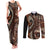 Vintage Samoa Siapo Mamanu Couples Matching Tank Maxi Dress and Long Sleeve Button Shirt Brown Samoan Tapa Motif - Polynesian Pride