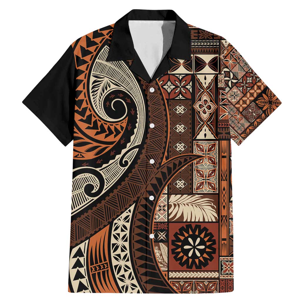 Vintage Samoa Siapo Mamanu Family Matching Mermaid Dress and Hawaiian Shirt Brown Samoan Tapa Motif - Polynesian Pride